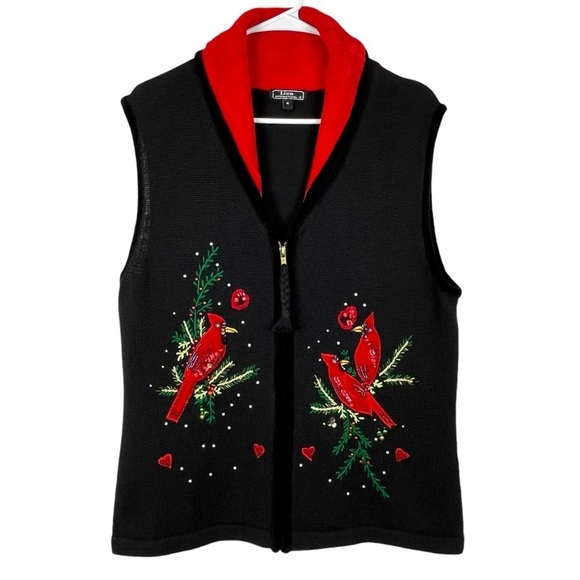 Lisa International Christmas Cardinals Black & Red Sweater Vest Size XL - Picture 1 of 13